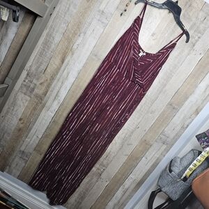 Moral Fiber Striped Wrap Sleeveless Jumpsuit Maroon Size Large Rayon